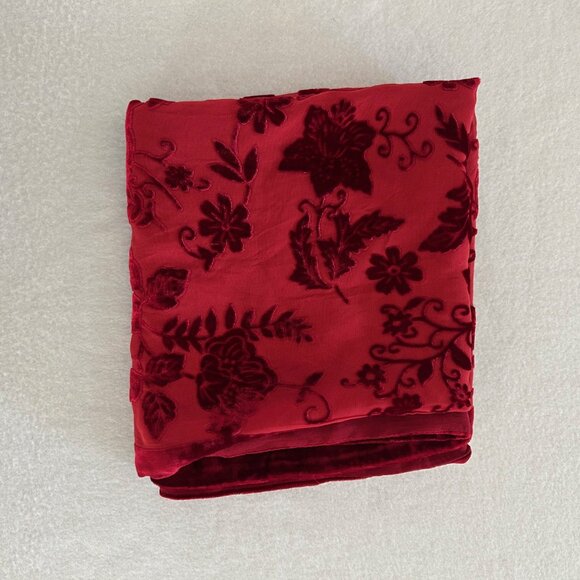 Unbranded Scarf Floral Velvet Burnout Rectangle Rich Red on Red Whimsygoth - Picture 6 of 7